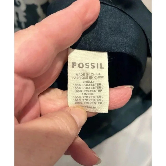 Fossil Womens Dress 3/4 Sleeve Geometric Ikat Boho Mini Teal Size Large Pockets - Picture 5 of 8